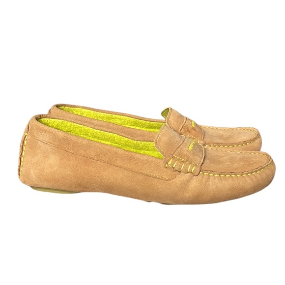JOHNSON & MURPHY SUEDE LOAFER SLIPPER W/ LIME GREEN ACCENT & RUBBER SOLE SZ 7 M - Picture 2 of 10
